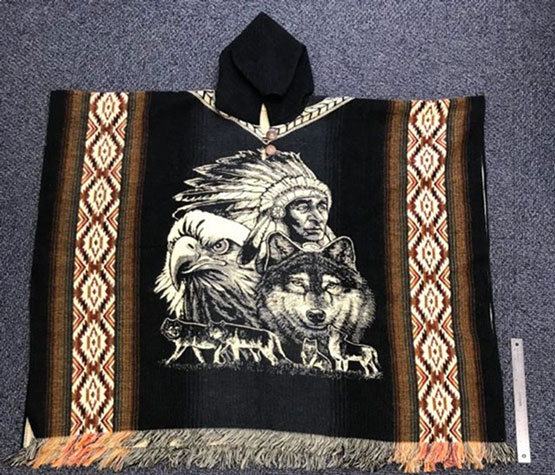 Pancho depicting a man, eagle and wolves