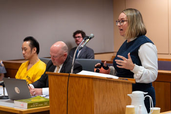 Prosecutor Rebecca Weiant addresses the court